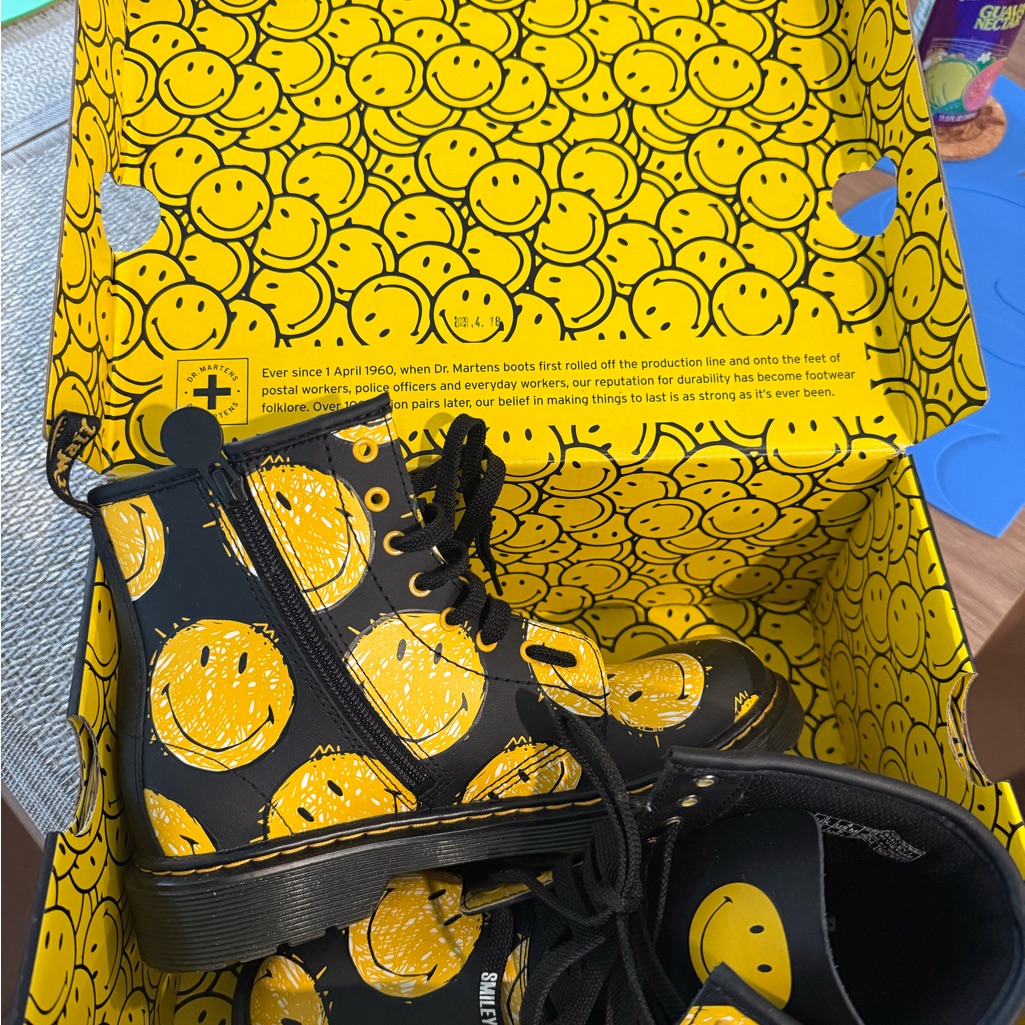 Dr. Martens Black Boots With Yellow Smiley Faces